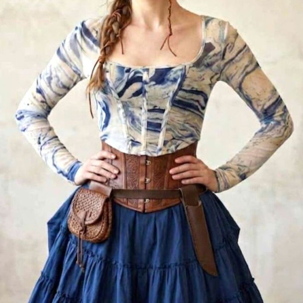 Blue Cream Mesh Crop Top Small Indie Grunge Boho Fairy Artsy Festival Ren Faire